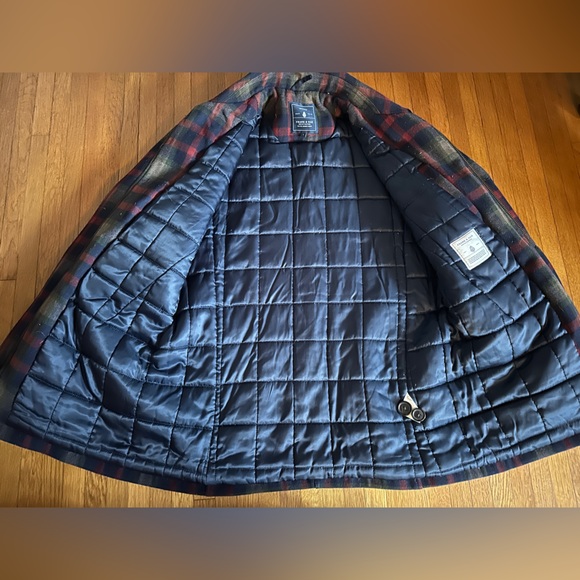 Frank & Oak Checkered Pea Coat - Navy and Burgundy - Picture 2 of 11